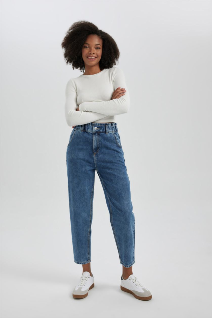 FEMME Bleu High Waist Paperbag Fit Trousers