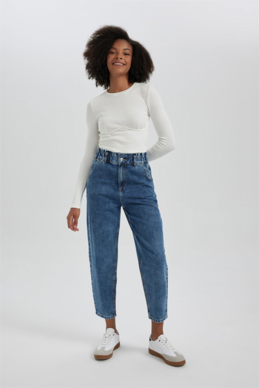 FEMME Bleu High Waist Paperbag Fit Trousers