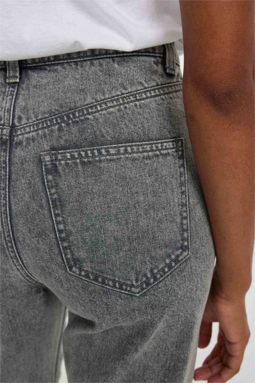 FEMME Gris Pantalon Jeans Jambe Large Taille Haute 100 % Coton