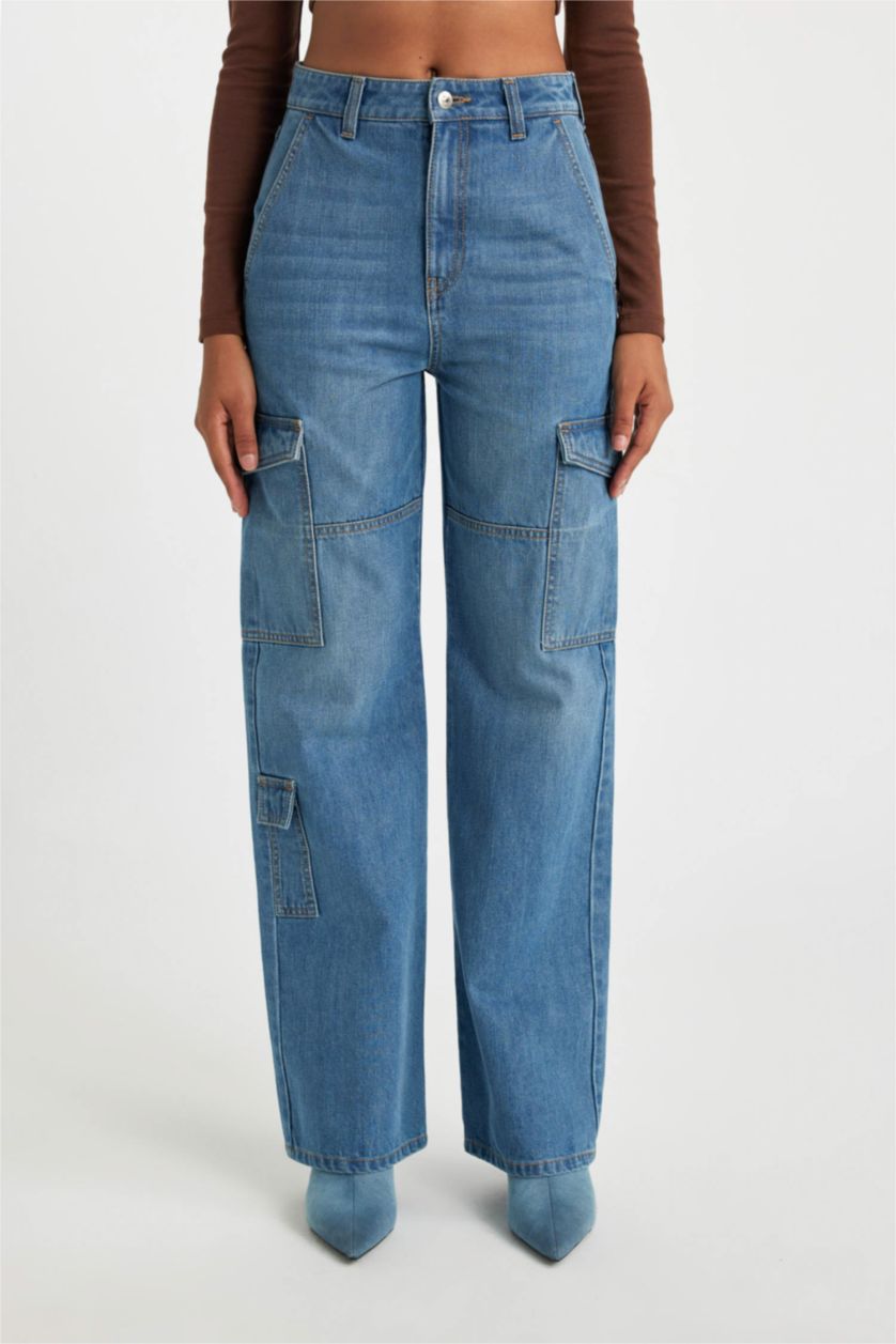 نساء أزرق بنطلون جينز قطن طول الكاحل