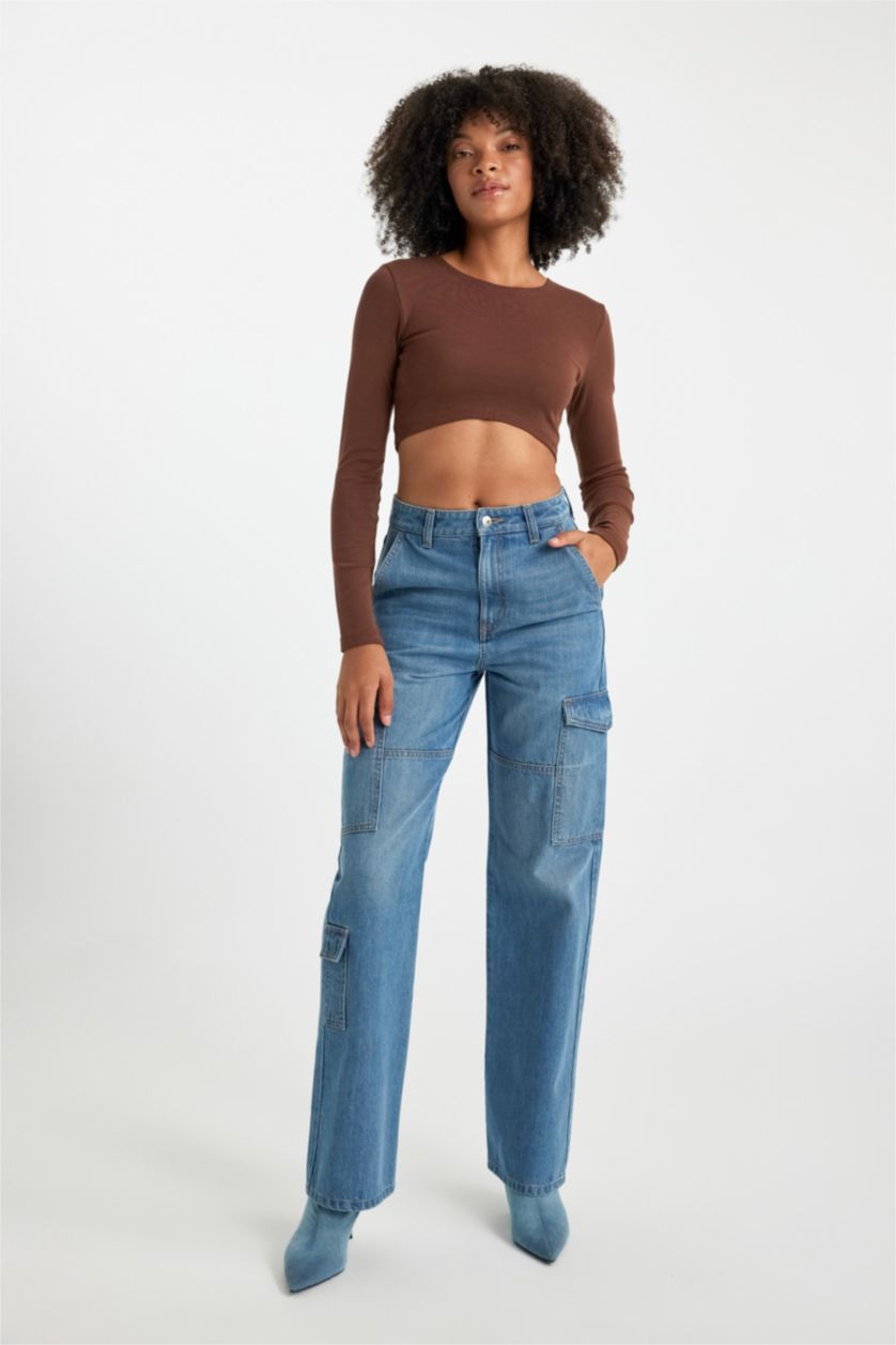 نساء أزرق بنطلون جينز قطن طول الكاحل