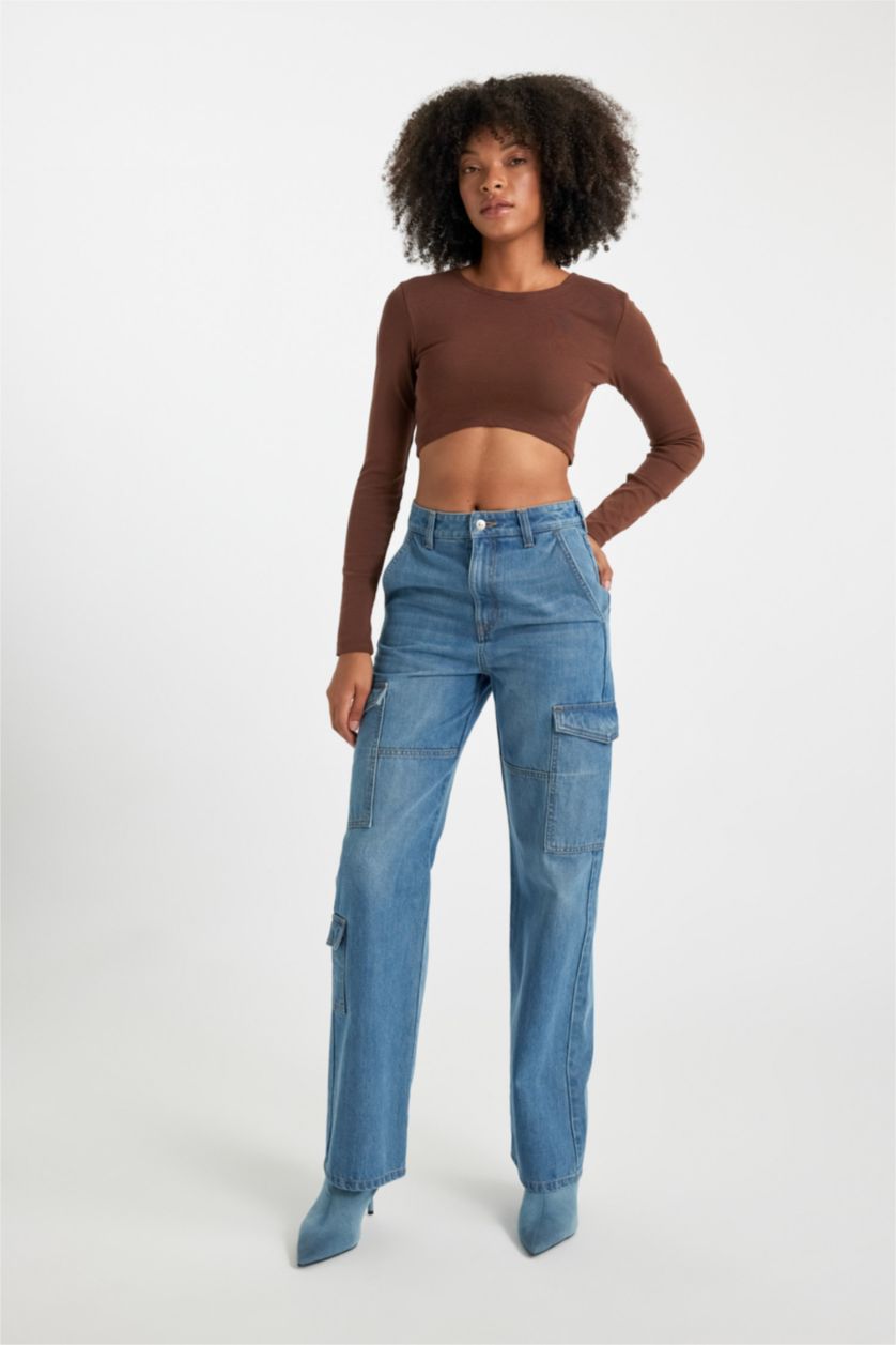 نساء أزرق بنطلون جينز قطن طول الكاحل