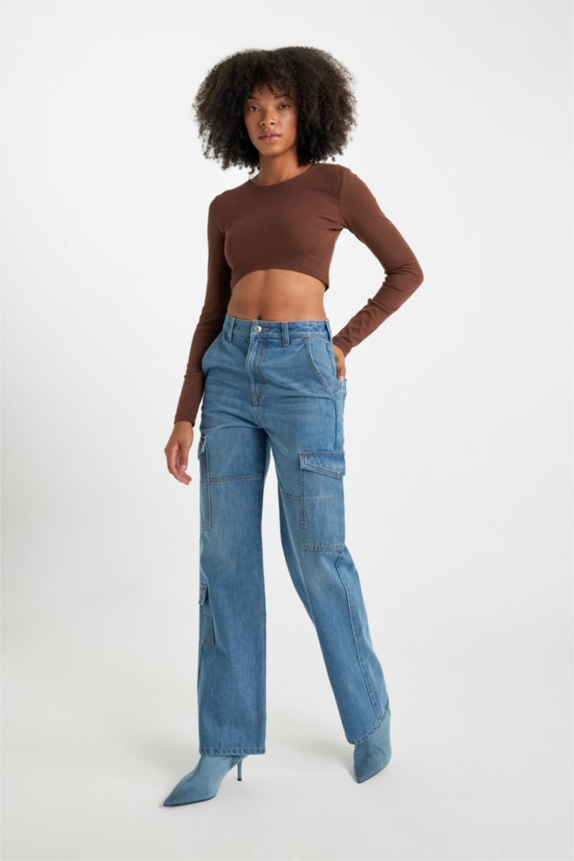 نساء أزرق بنطلون جينز قطن طول الكاحل