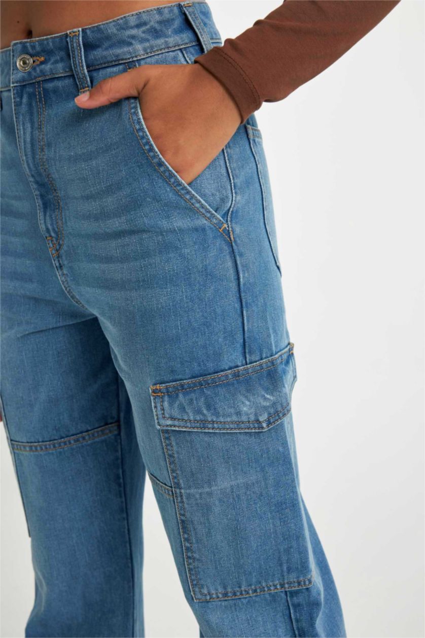 نساء أزرق بنطلون جينز قطن طول الكاحل