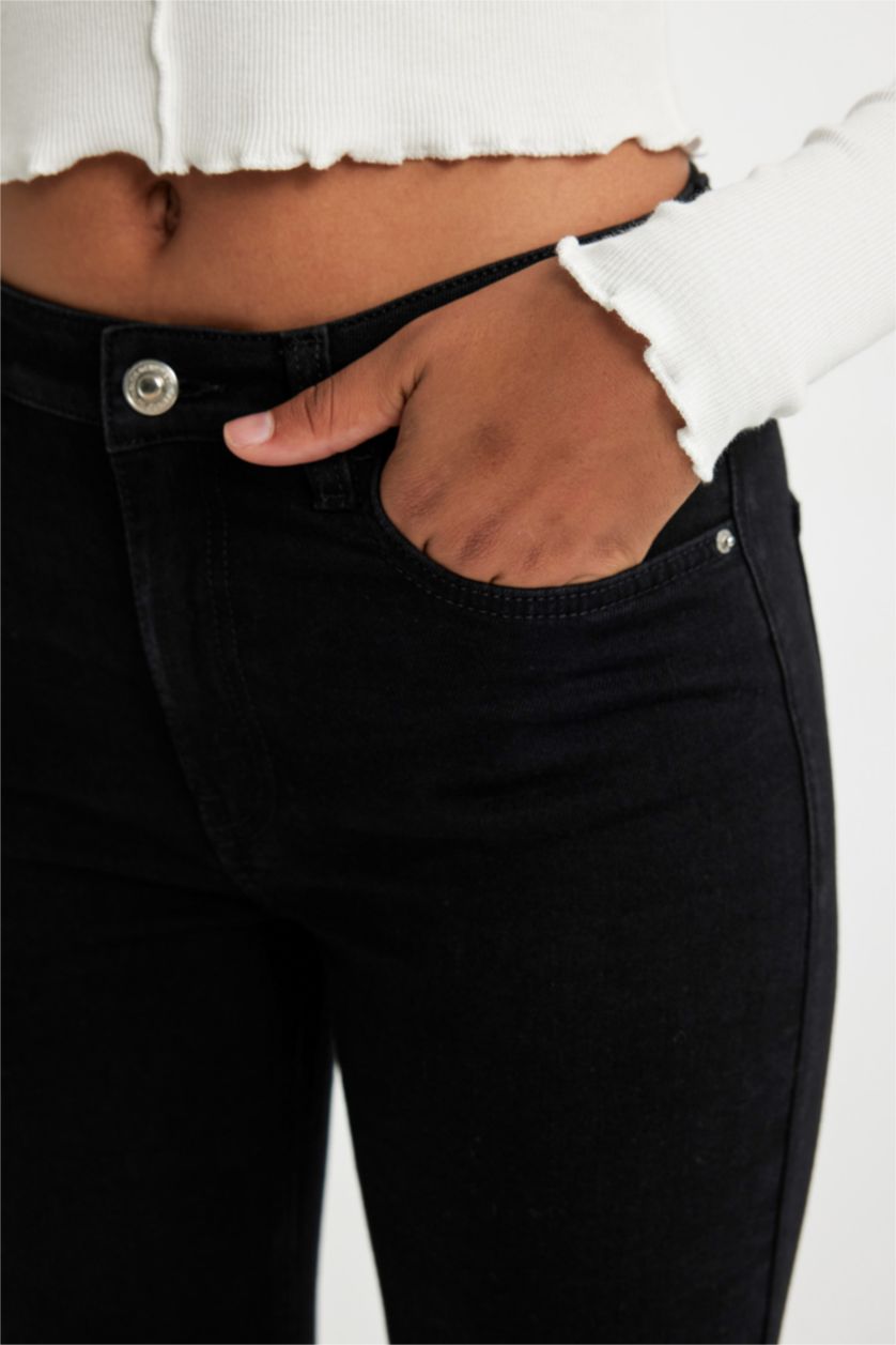 FEMME Noir Pantalon Jeans Flare Longue Taille Normale à Jambe Évasée