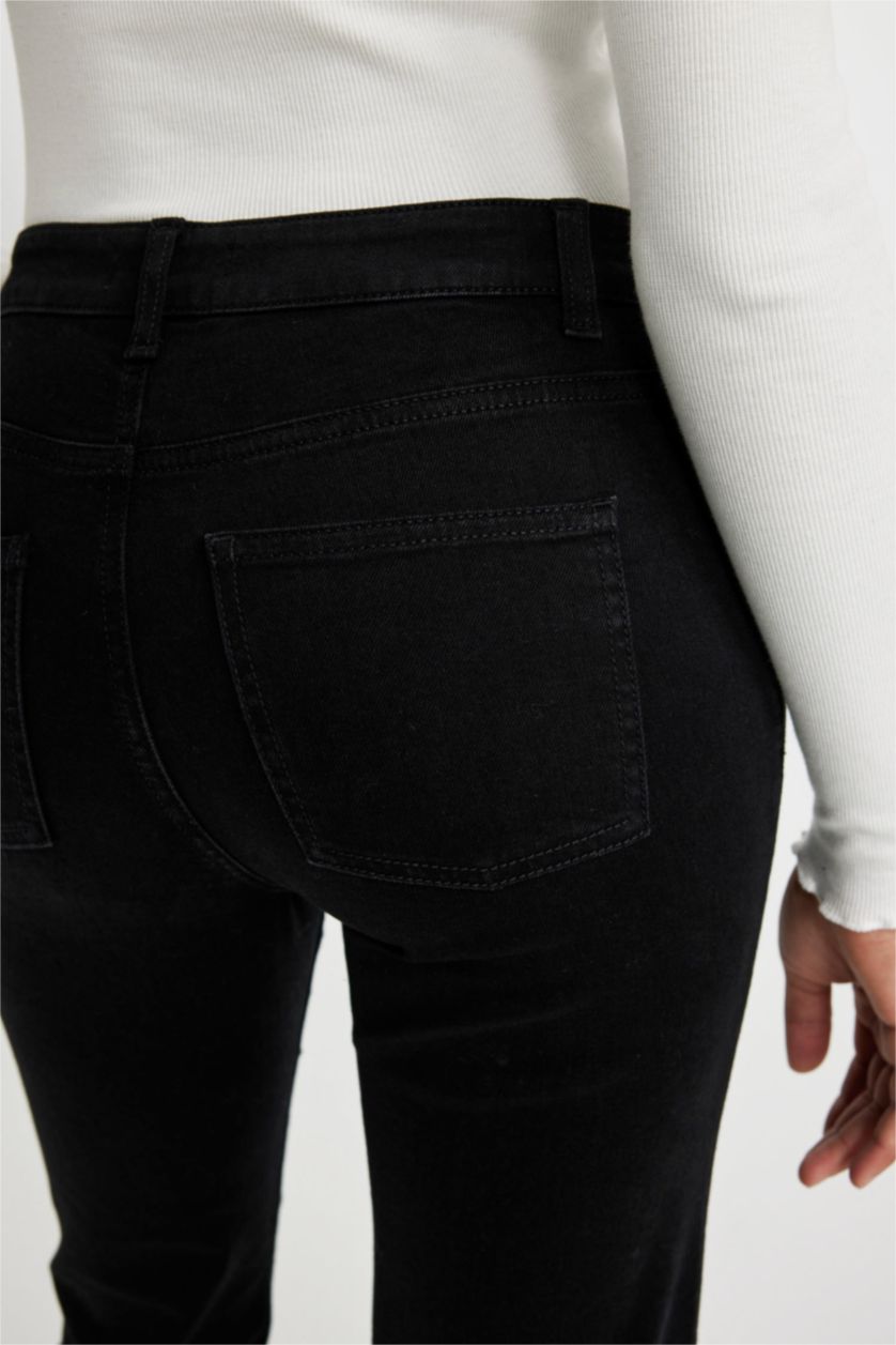 FEMME Noir Pantalon Jeans Flare Longue Taille Normale à Jambe Évasée