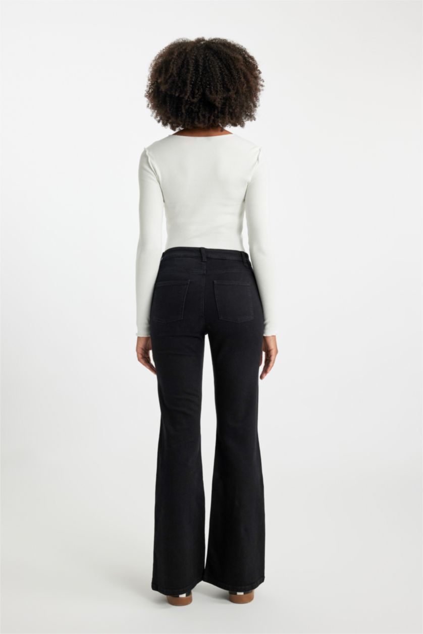 FEMME Noir Pantalon Jeans Flare Longue Taille Normale à Jambe Évasée