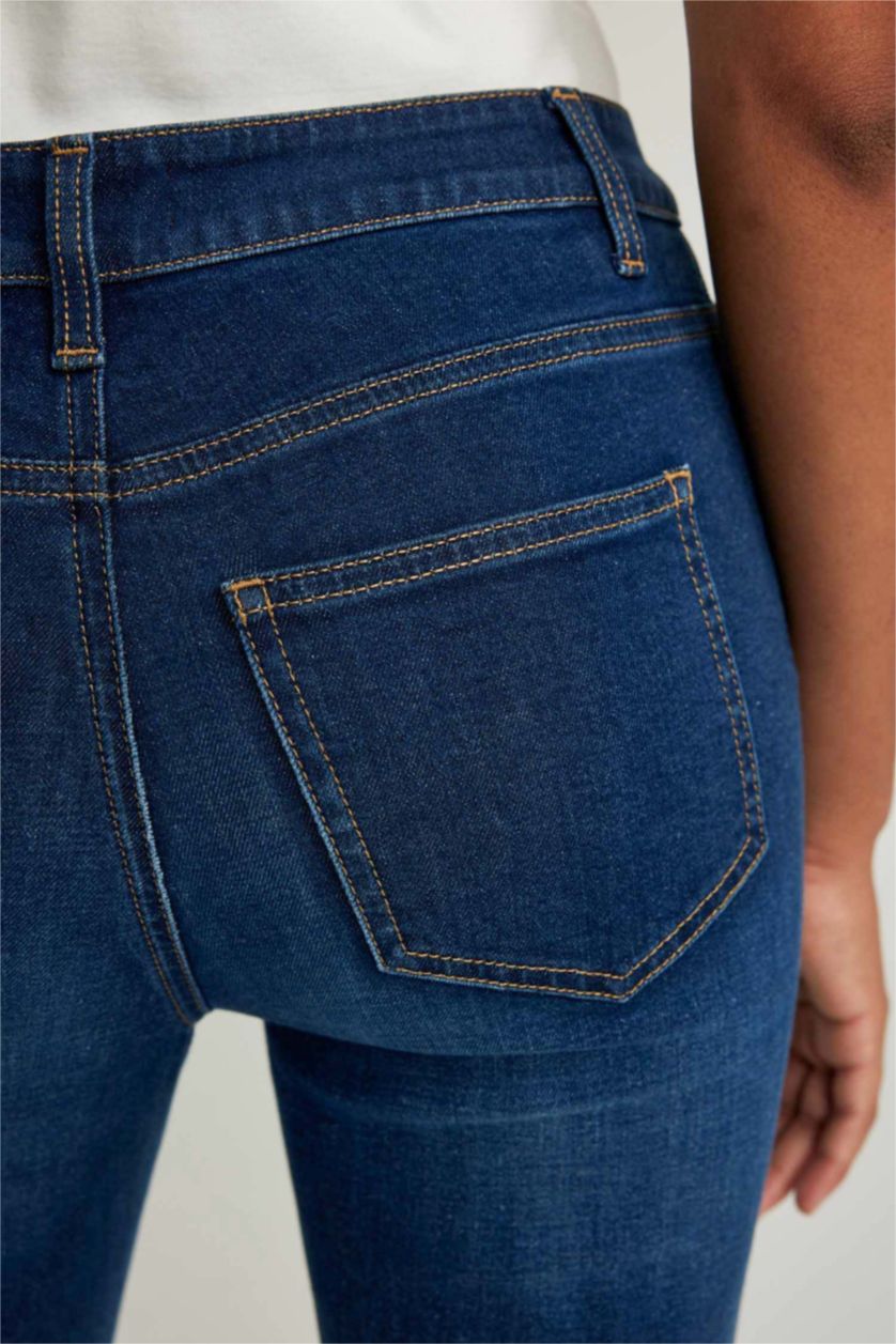 FEMME Bleu Foncé Pantalon Jean Long à Taille Haute