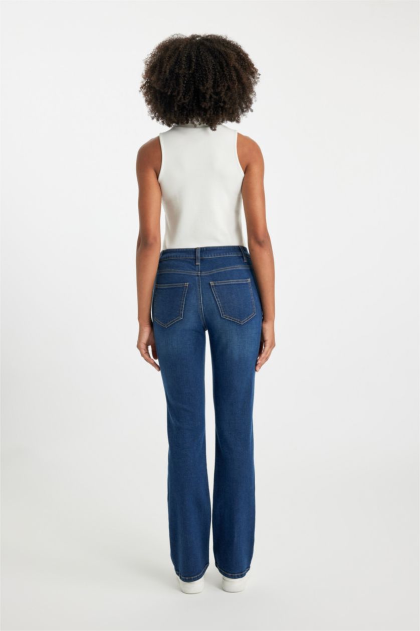 FEMME Bleu Foncé Pantalon Jean Long à Taille Haute