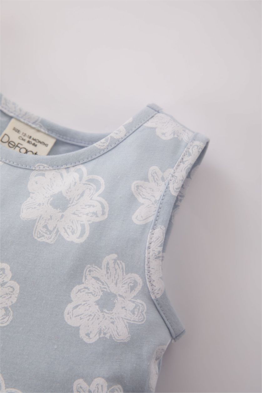 طفلة صغيرة أزرق فاتح فستان بناتي فلورال بقصة عادية بدون أكمام