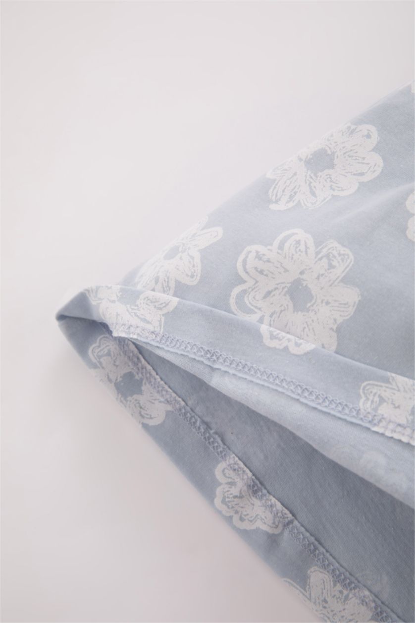 طفلة صغيرة أزرق فاتح فستان بناتي فلورال بقصة عادية بدون أكمام