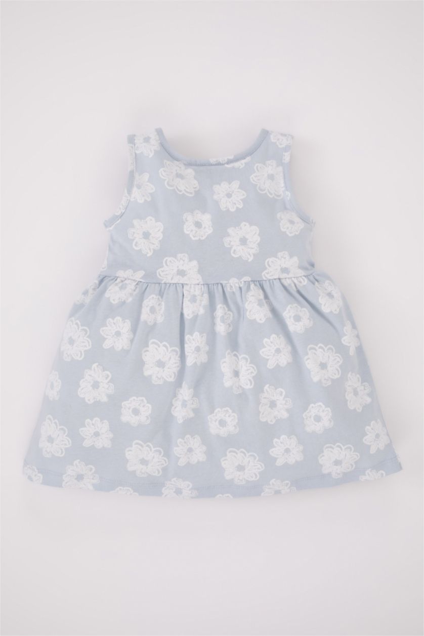 طفلة صغيرة أزرق فاتح فستان بناتي فلورال بقصة عادية بدون أكمام