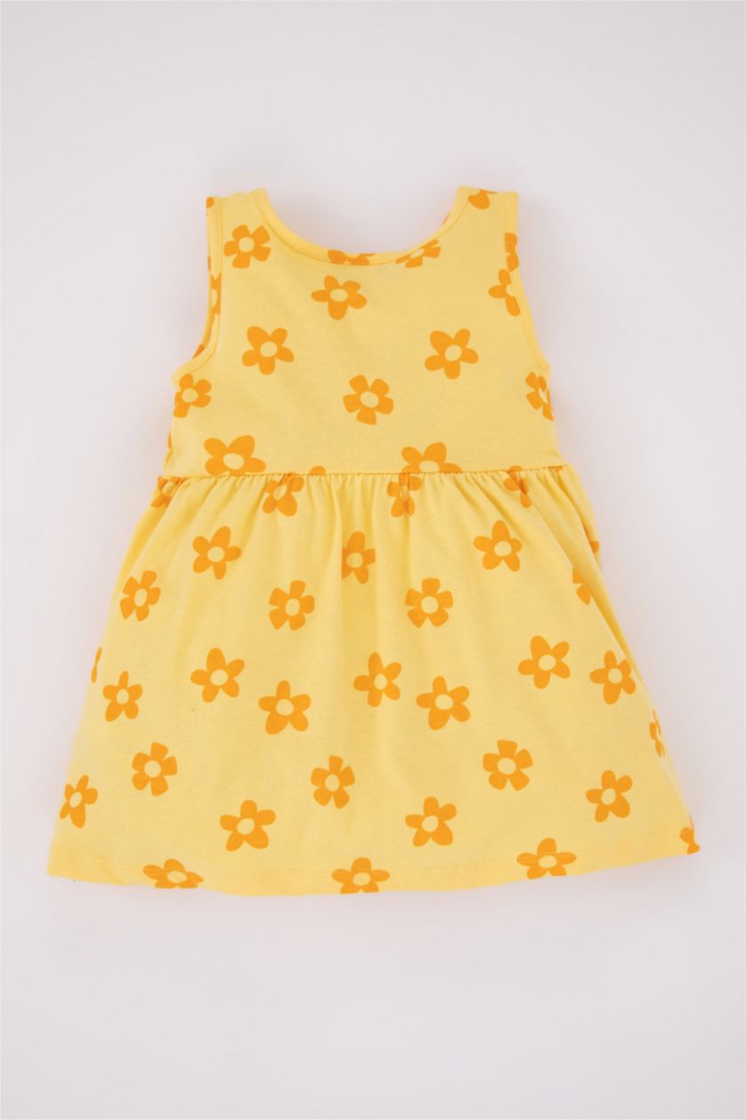 طفلة صغيرة أصفر فستان بناتي فلورال بقصة عادية بدون أكمام