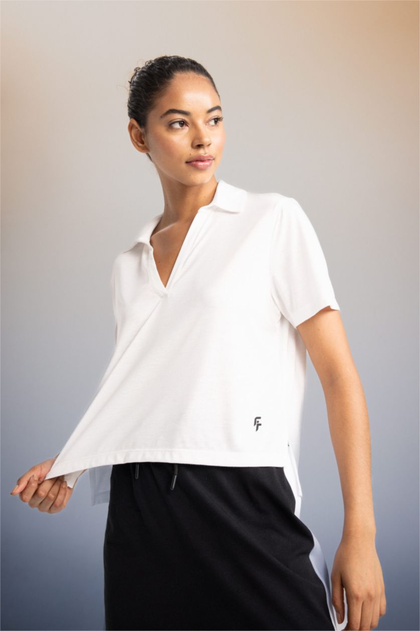 WOMAN White Polo Collar Short Sleeve T-Shirt