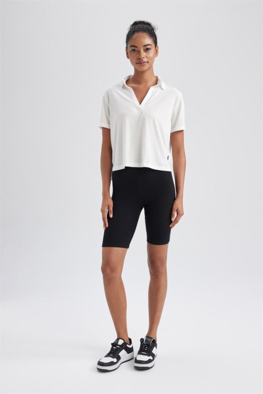 WOMAN White Polo Collar Short Sleeve T-Shirt