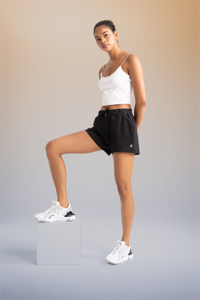 حريمي أسود شورت رياضي قصة عادية بجيب بسوسته