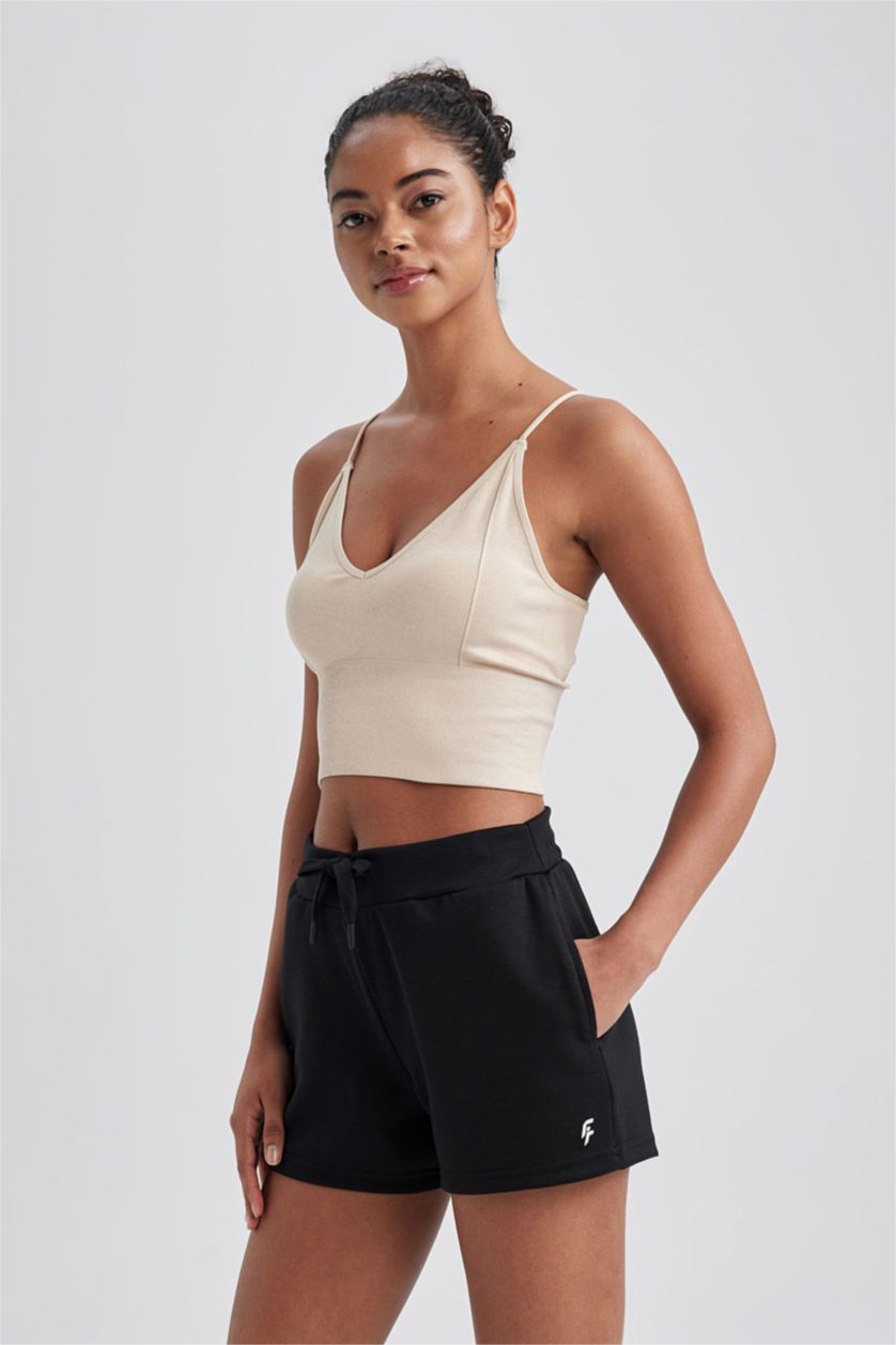 حريمي أسود شورت رياضي قصة عادية بجيب بسوسته