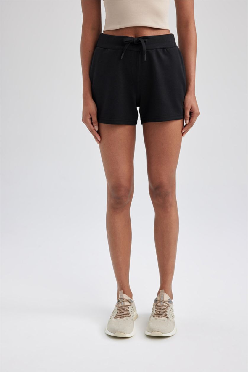 حريمي أسود شورت رياضي قصة عادية بجيب بسوسته