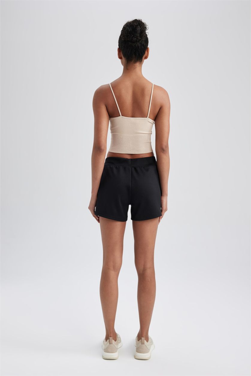 حريمي أسود شورت رياضي قصة عادية بجيب بسوسته