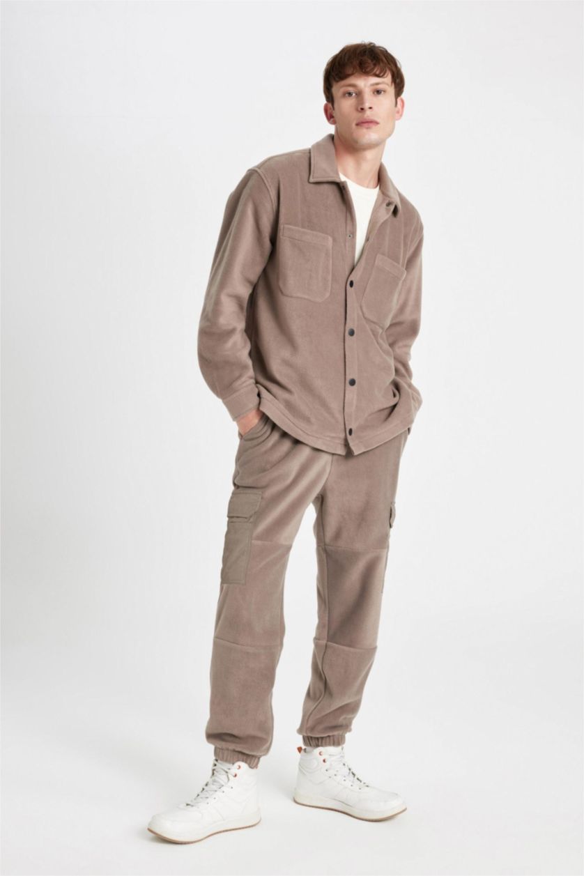 MAN Light Brown Regular Fit Cargo Polar Jogger Sweatpants