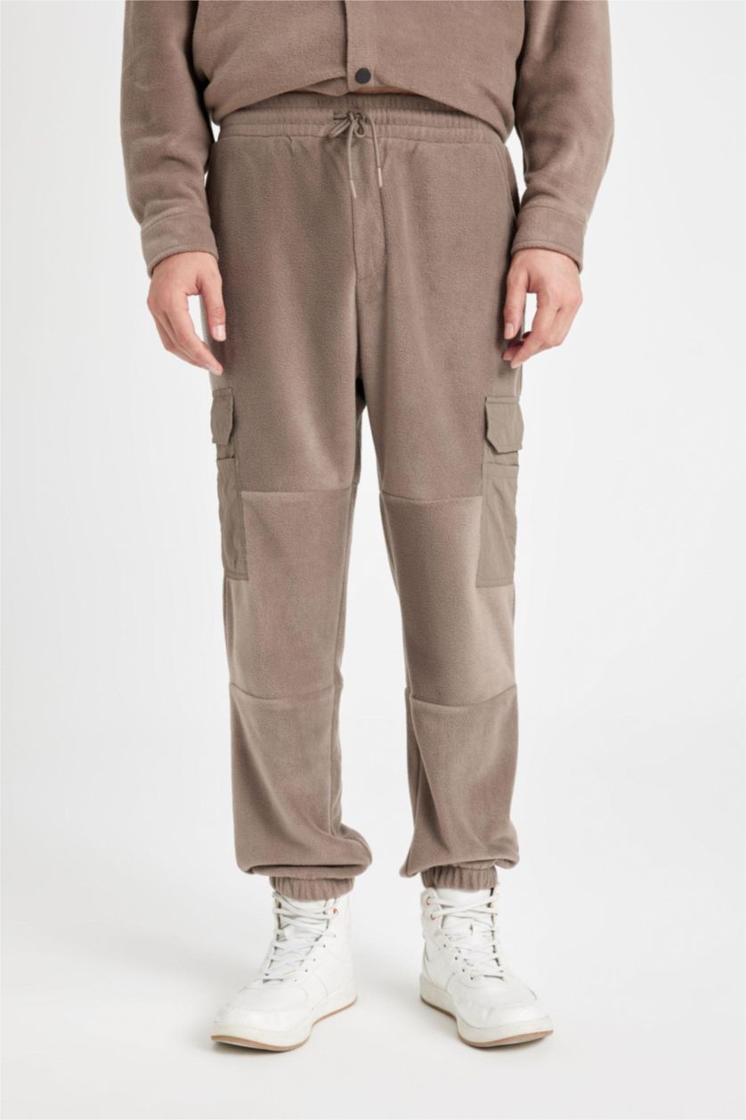 MAN Light Brown Regular Fit Cargo Polar Jogger Sweatpants