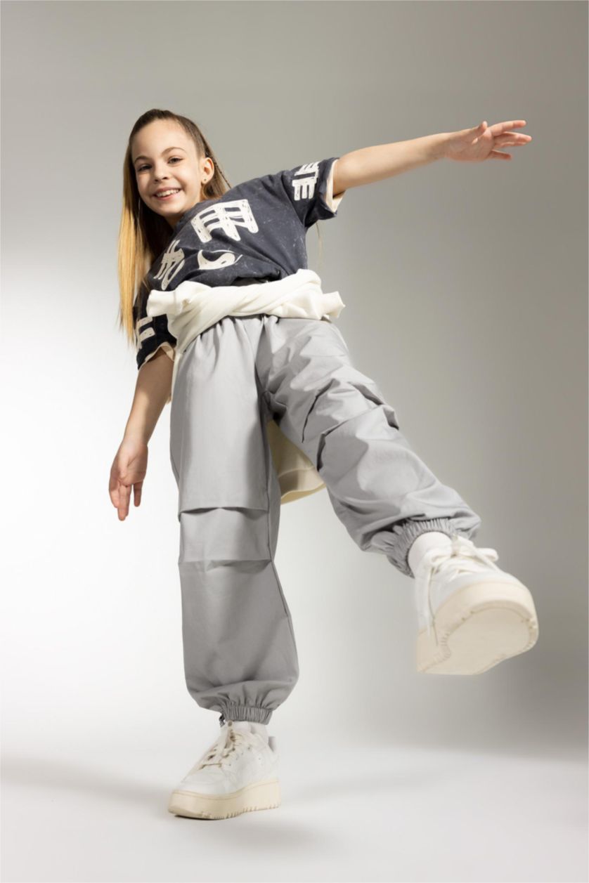 FILLES Gris Clair Pantalon Parachute En Coton Pour Fille