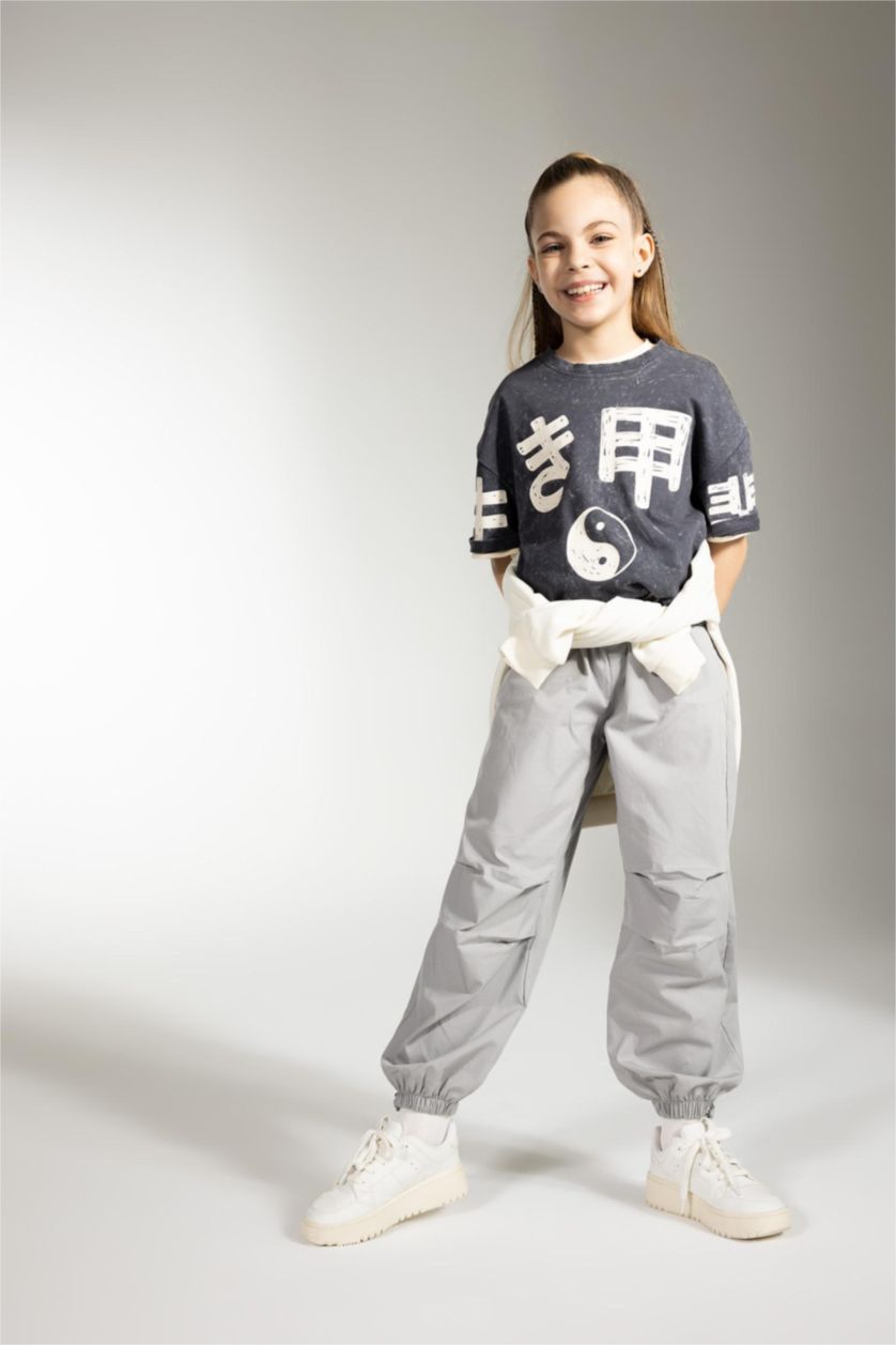 FILLES Gris Clair Pantalon Parachute En Coton Pour Fille