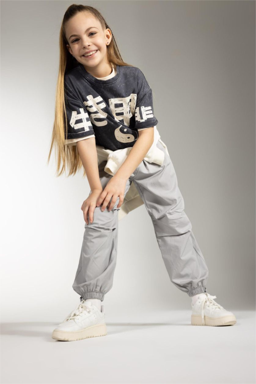 FILLES Gris Clair Pantalon Parachute En Coton Pour Fille