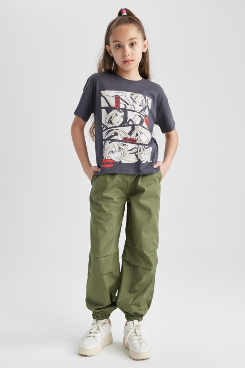 Kız Çocuk - Genç Kız Haki Paraşüt Jogger Paça Pamuklu Pantolon Kız Çocuk