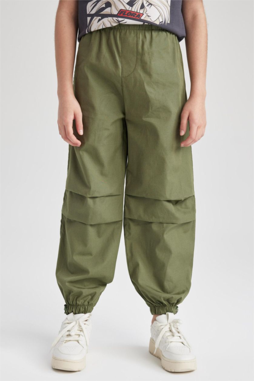 Kız Çocuk - Genç Kız Haki Paraşüt Jogger Paça Pamuklu Pantolon Kız Çocuk