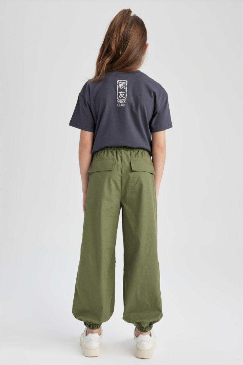Kız Çocuk - Genç Kız Haki Paraşüt Jogger Paça Pamuklu Pantolon Kız Çocuk