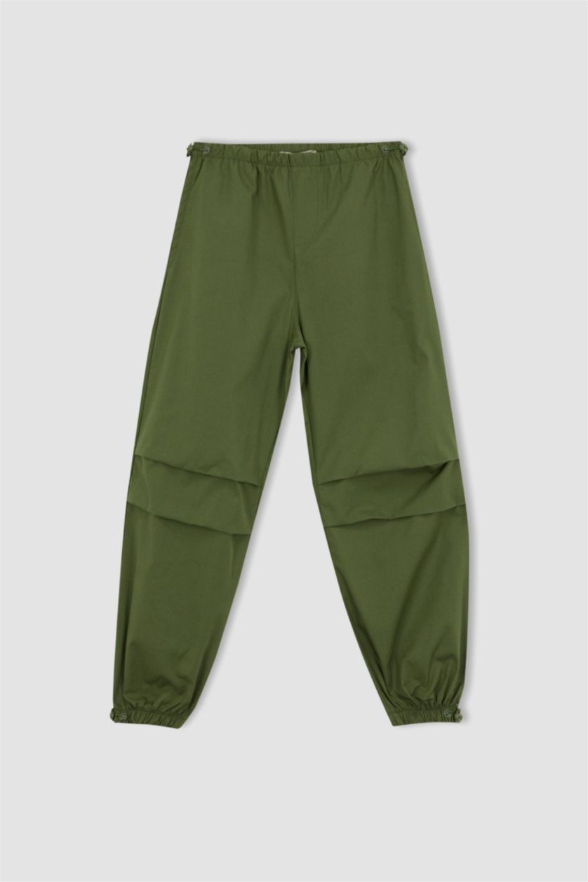 Kız Çocuk - Genç Kız Haki Paraşüt Jogger Paça Pamuklu Pantolon Kız Çocuk