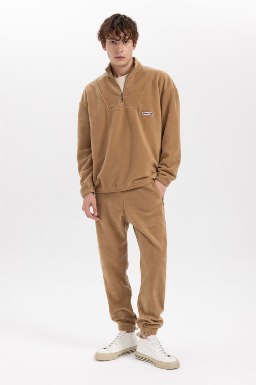 HOMME Marron Pantalon Jogging Polaire Coupe Régulière