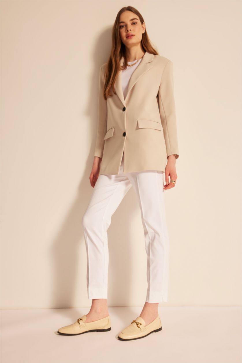 FEMME Beige Clair Pantalon Coupe Classique