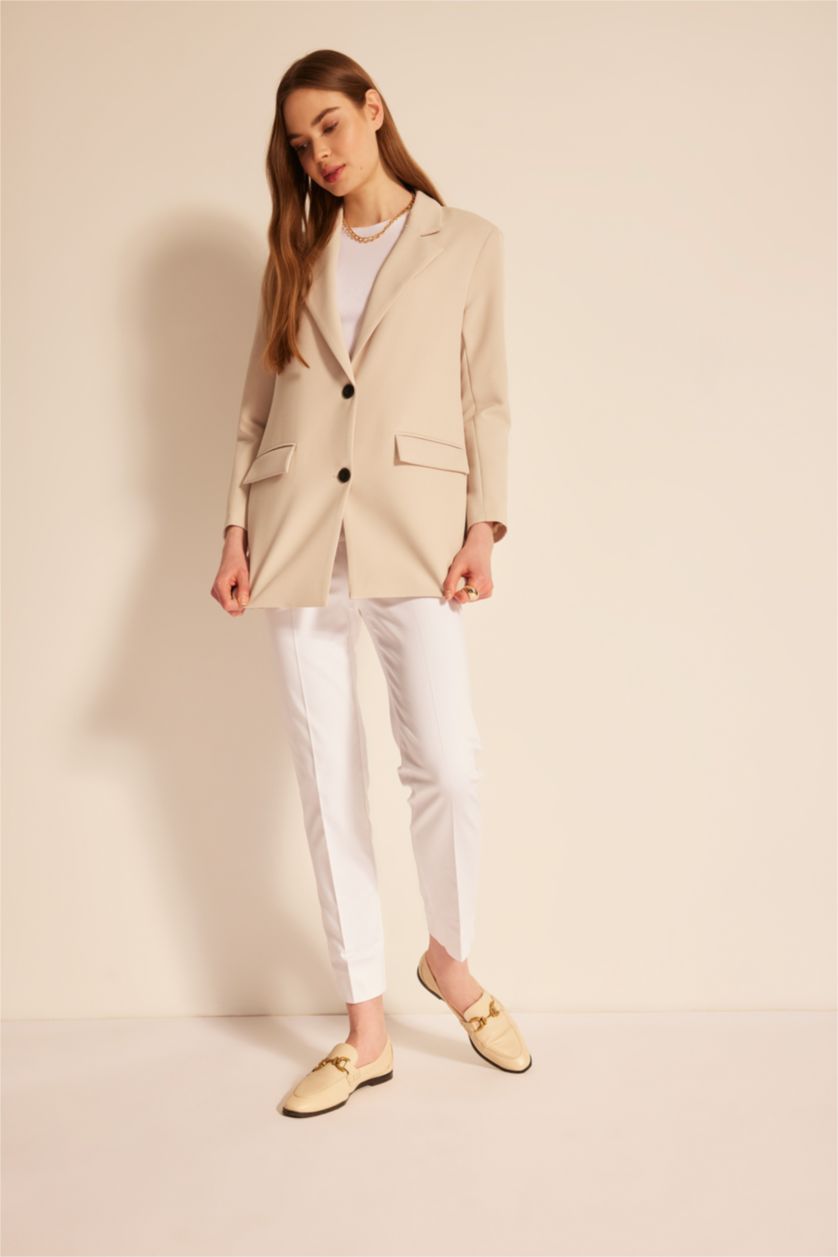 FEMME Beige Clair Pantalon Coupe Classique