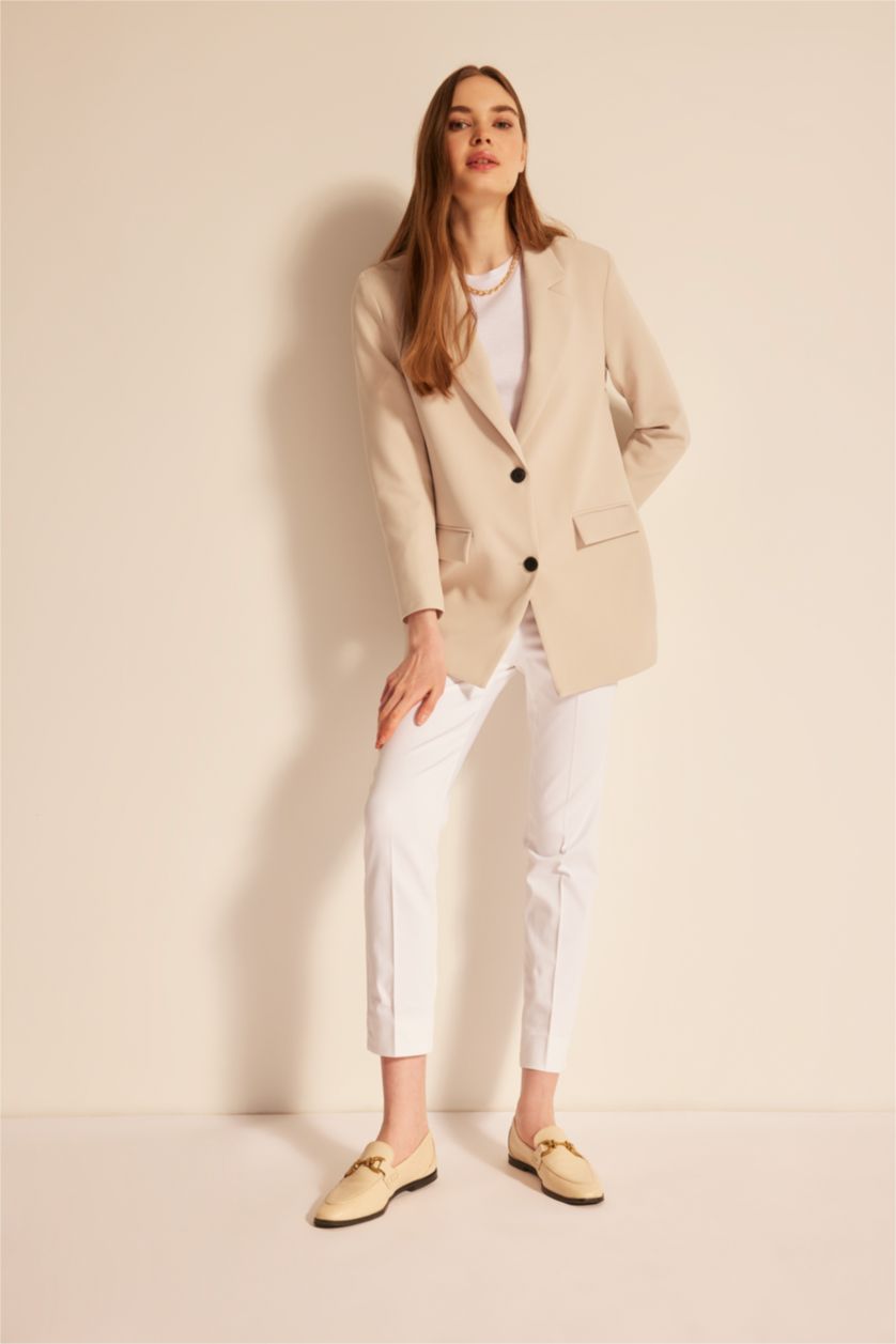 FEMME Beige Clair Pantalon Coupe Classique