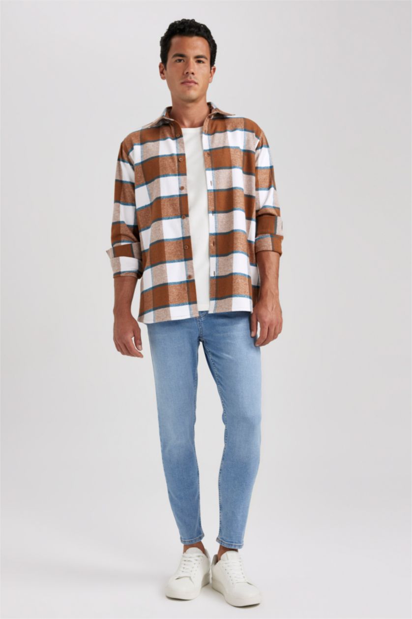 HOMME Marron Chemise Coupe Régulière à Manches Longues à Carreaux de Bûcheron