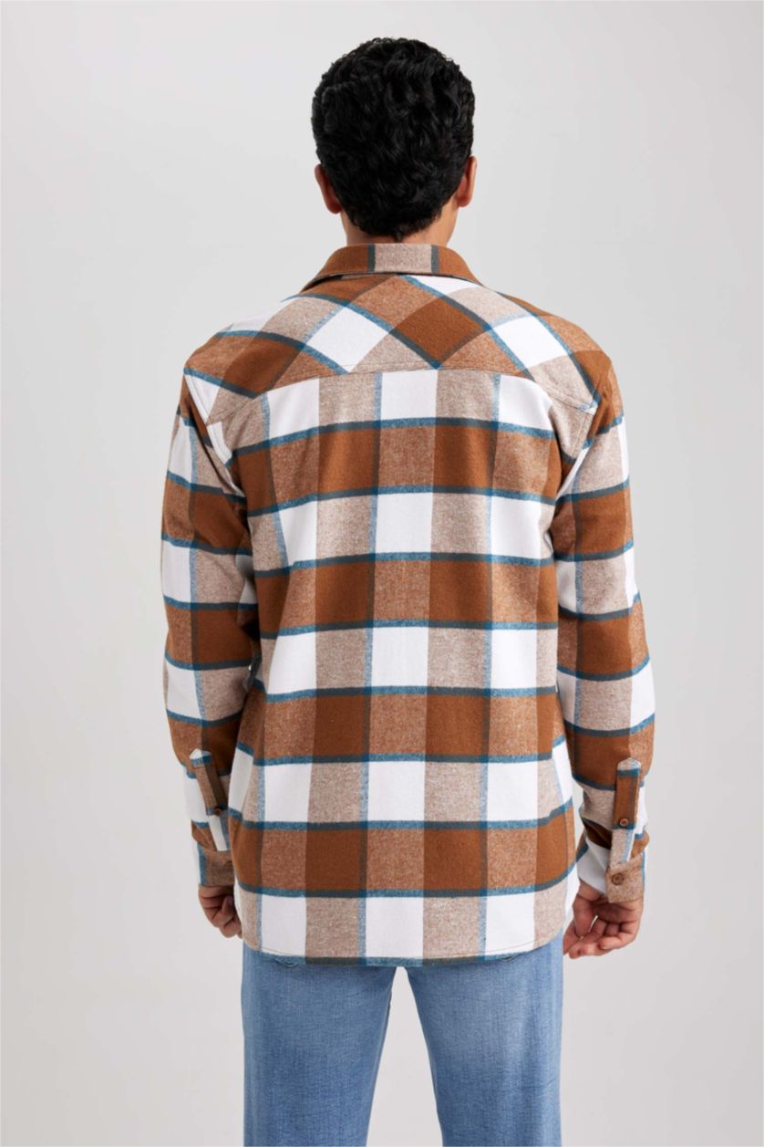 HOMME Marron Chemise Coupe Régulière à Manches Longues à Carreaux de Bûcheron