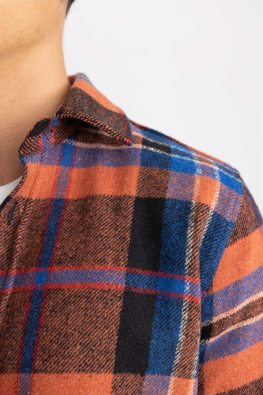 MAN Dark Orange Regular Fit Polo Collar Plaid Lumberjack Long Sleeve Shirt