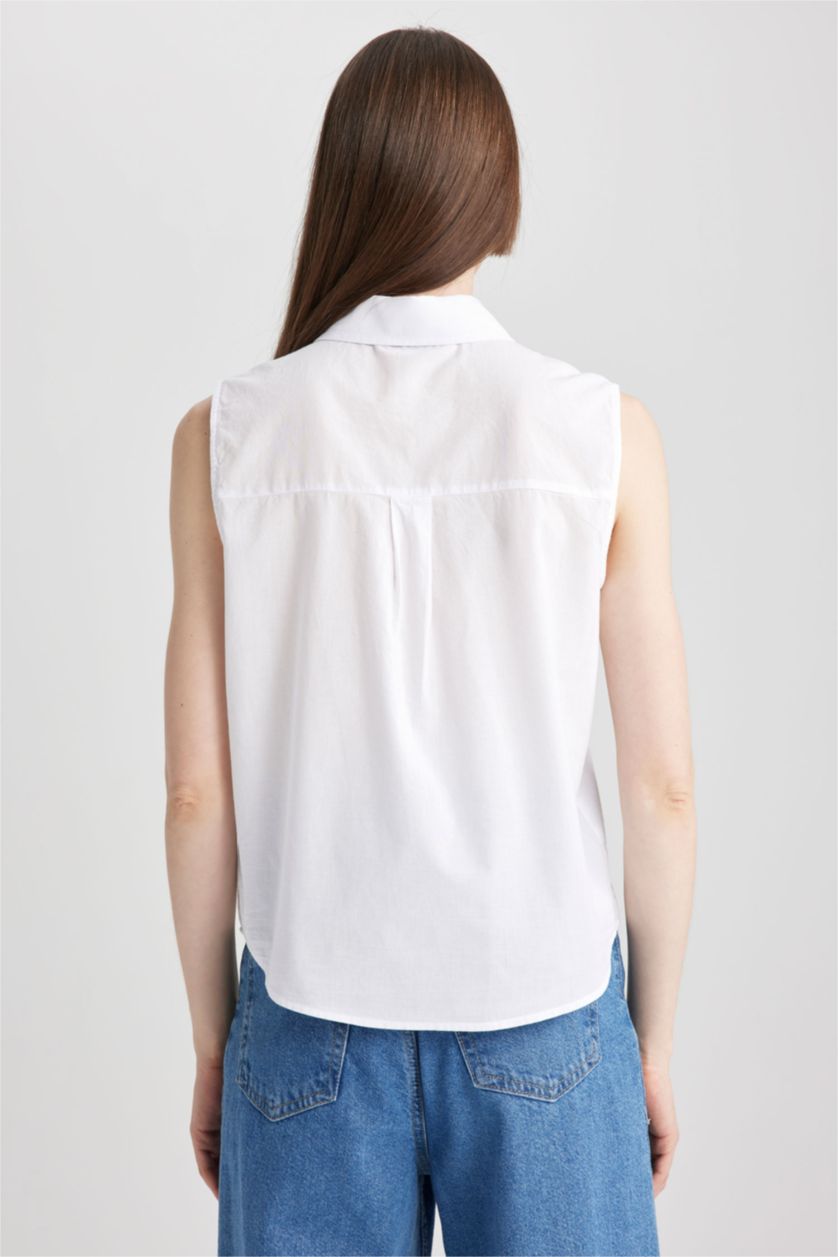 WOMAN White Regular Fit Voile Sleeveless Shirt