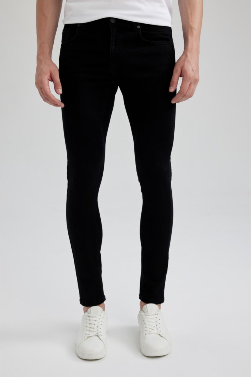 HOMME Noir Pantalon Jean Coupe Super Skinny