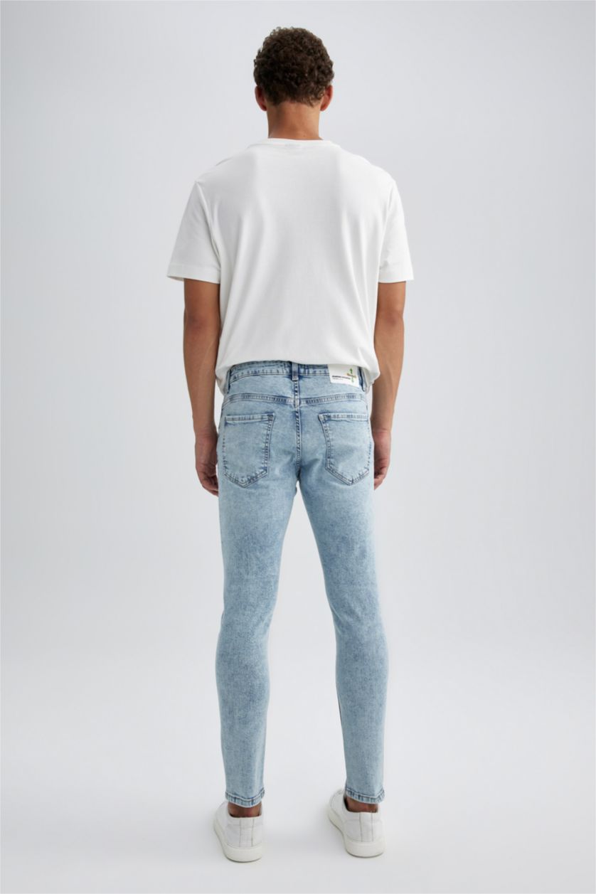 MAN Ice Blue Skinny Comfort Fit Tight Relaxed Fit Normal Waist Ripped Detailed Jeans