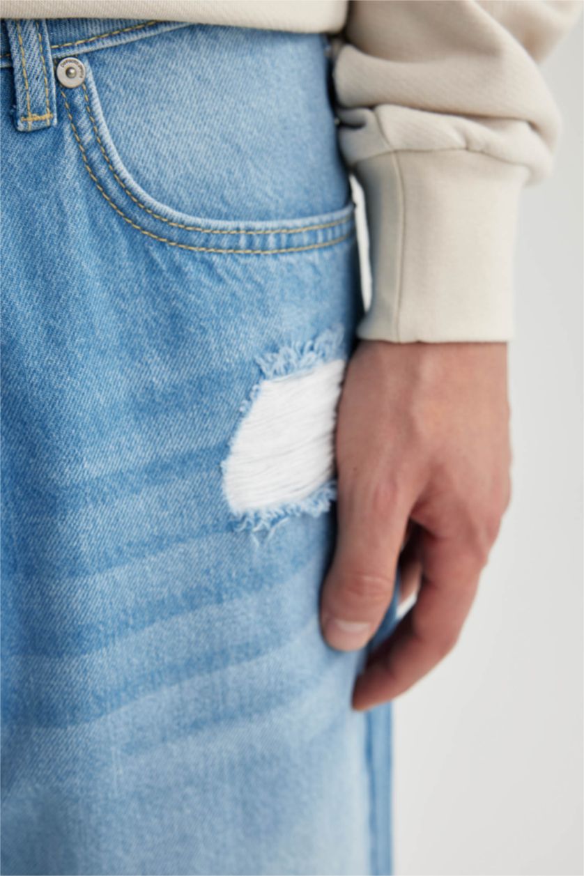 رجالي أزرق فاتح بنطلون جينز سليم فيت ممزق