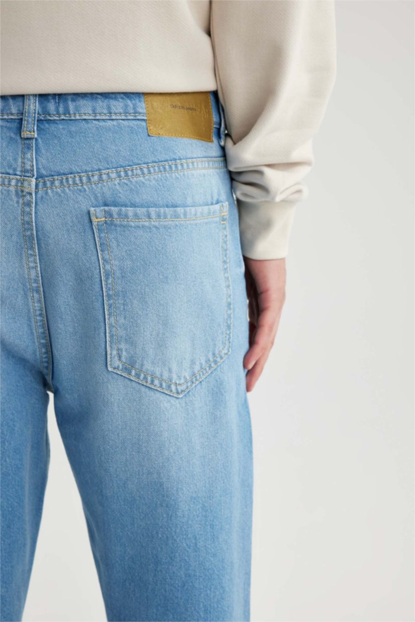 رجالي أزرق فاتح بنطلون جينز سليم فيت ممزق