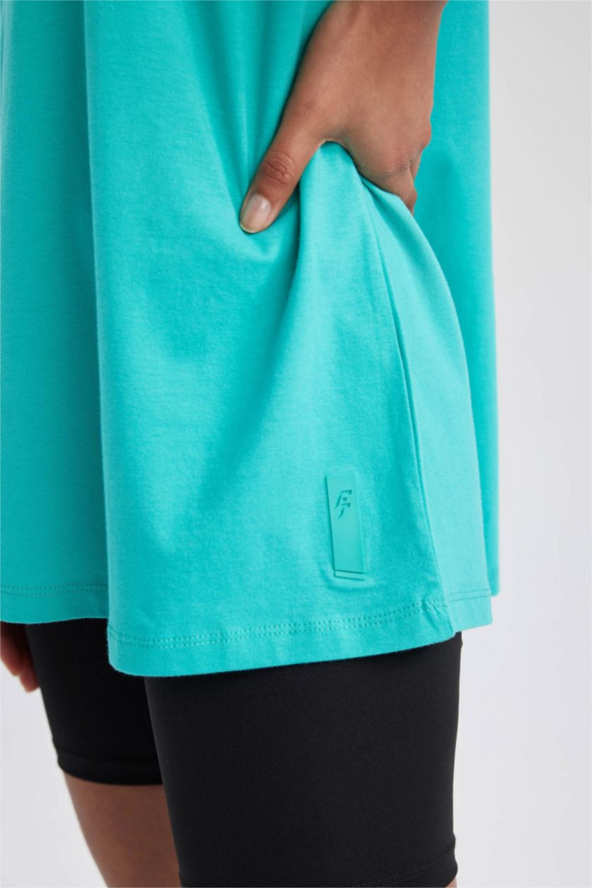 نساء أخضر فاتح تي شيرت نص كم رياضي اوفر سايز بياقة مستديرة