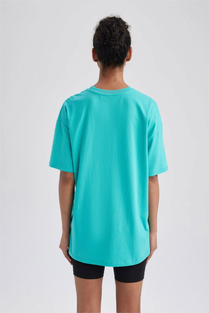 نساء أخضر فاتح تي شيرت نص كم رياضي اوفر سايز بياقة مستديرة