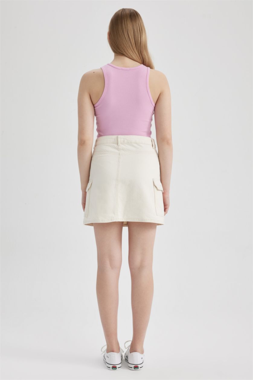 نساء أبيض تنورة جينز قصيرة كارجو فيت