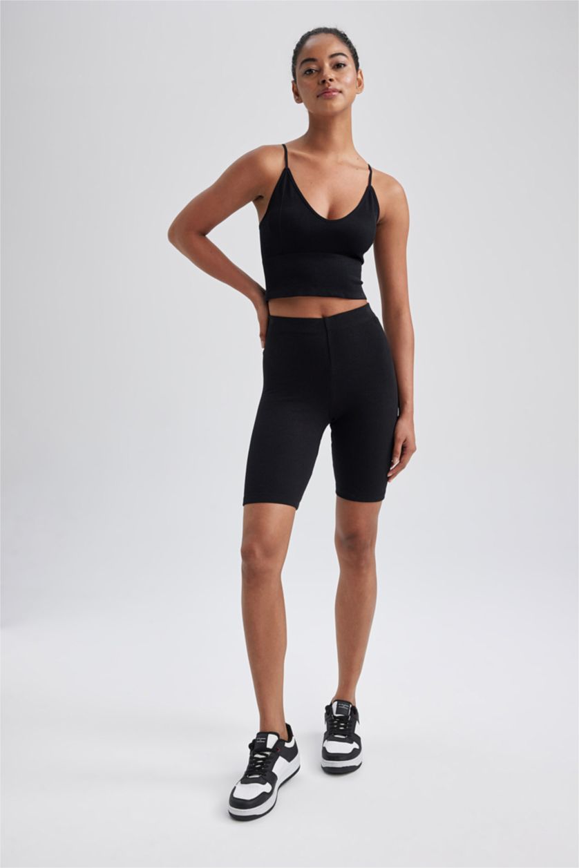 WOMAN Black DeFactoFit Seamless V-Neck Sports Crop Top