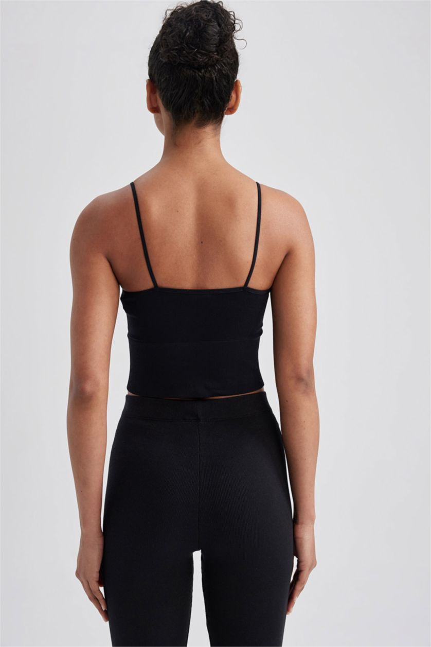 WOMAN Black DeFactoFit Seamless V-Neck Sports Crop Top