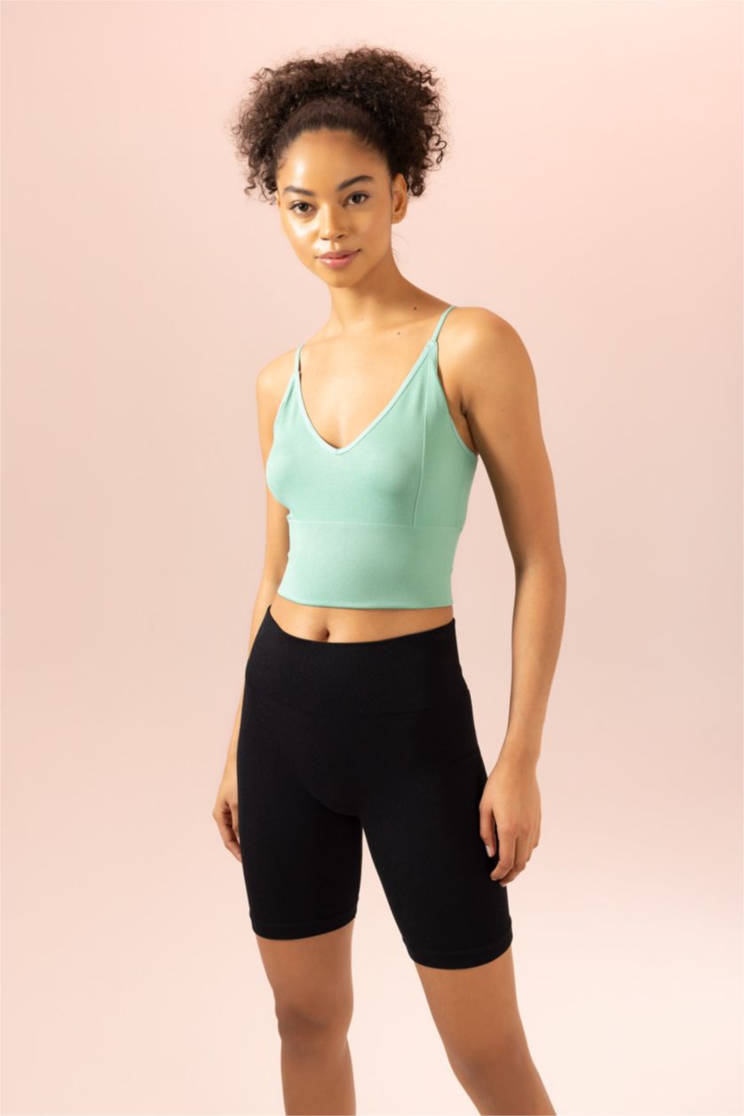 WOMAN Green DeFactoFit Seamless V-Neck Sports Crop Top